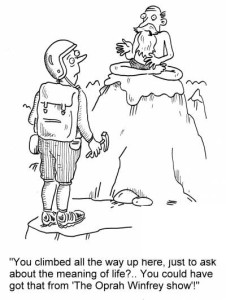 'You climbed all the way up here, just to ask about the meaning of life?.. You could have got that from 'The Oprah Winfrey show'!' - image dreambig_3-226x300 on https://thedreamcatch.com